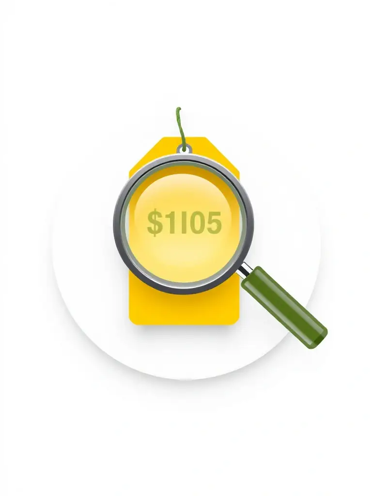 An icon of a magnifying glass over a price tag, highlighting the focus on finding the best deals and cost savings for users of PriceShop.ai.